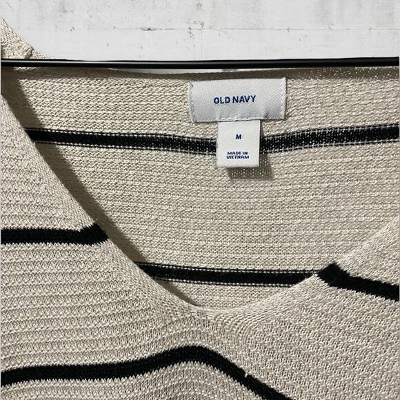 OLD NAVY | Thin Striped Beige Black Long Sleeve V Neck Tunic Sweater Size S M - Picture 7 of 9
